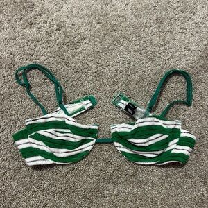 Green and White Striped Triangl Bikini Top